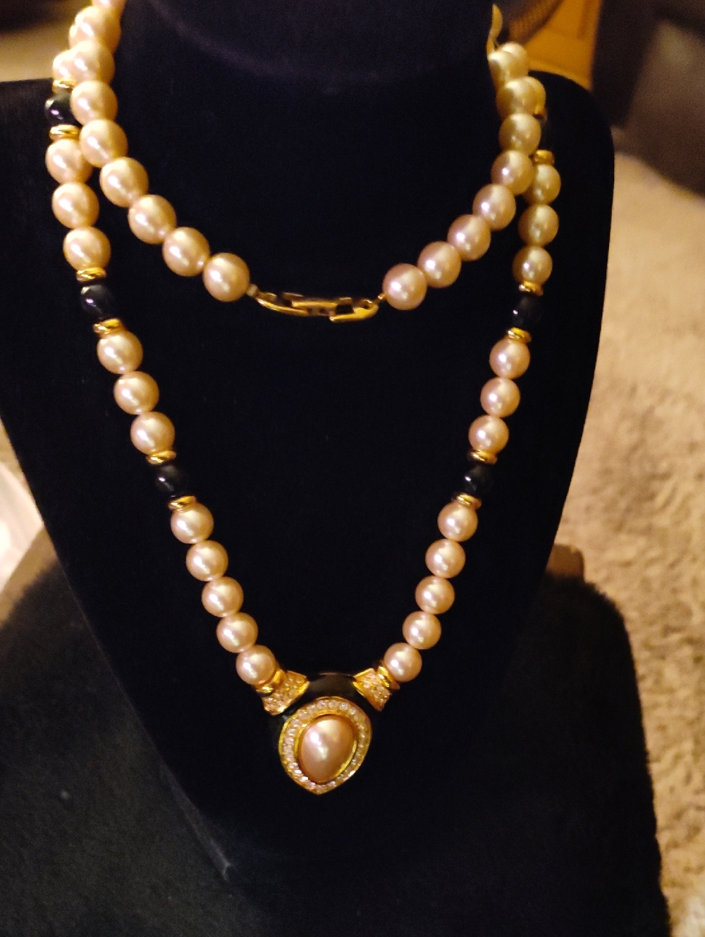 Napier Golden  Pearl Pendant Necklace with Black Accent Beads
